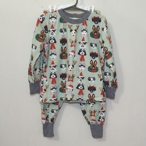 Nora Madison Green Christmas Dogs Pajamas 2-Piece Cotton Girls Size 6-7
